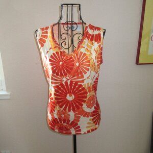 Pro Spirit V neck Orange floral knit top size s